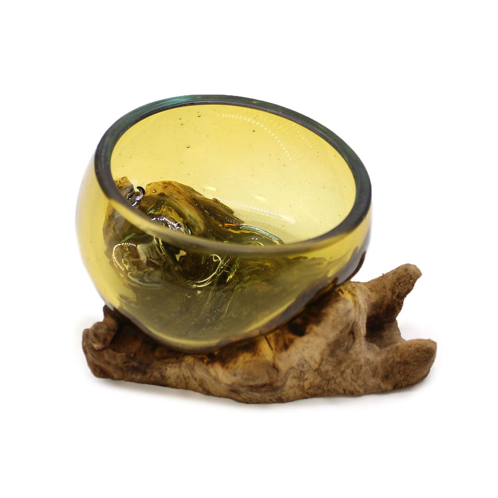 Mini Jantarna Posodica iz Taljenega Stekla na Lesu